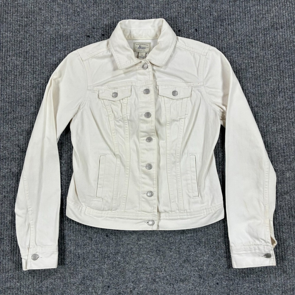 G.H. Bass Womens Jean Jacket Size XS White Denim Cotton Button Front